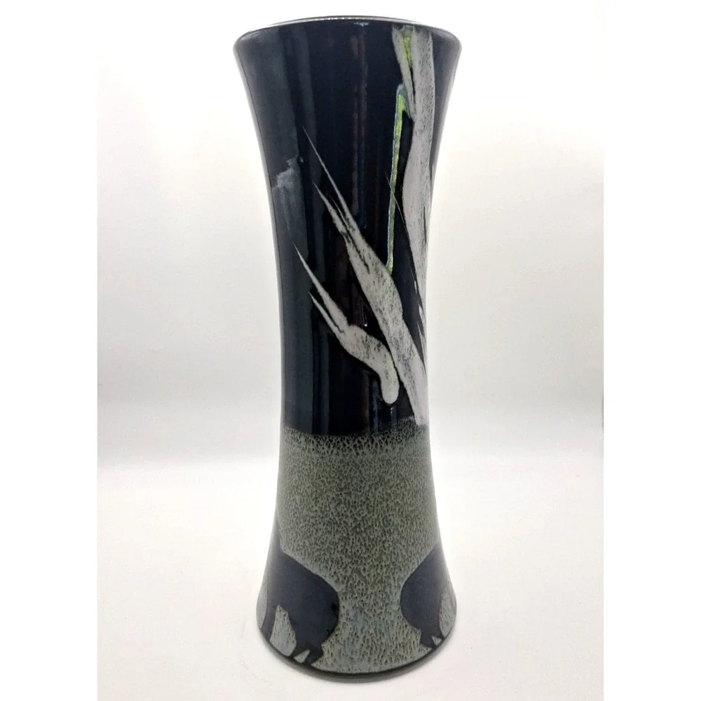 Signed Art Pottery Vase Wolf Silhouette 11